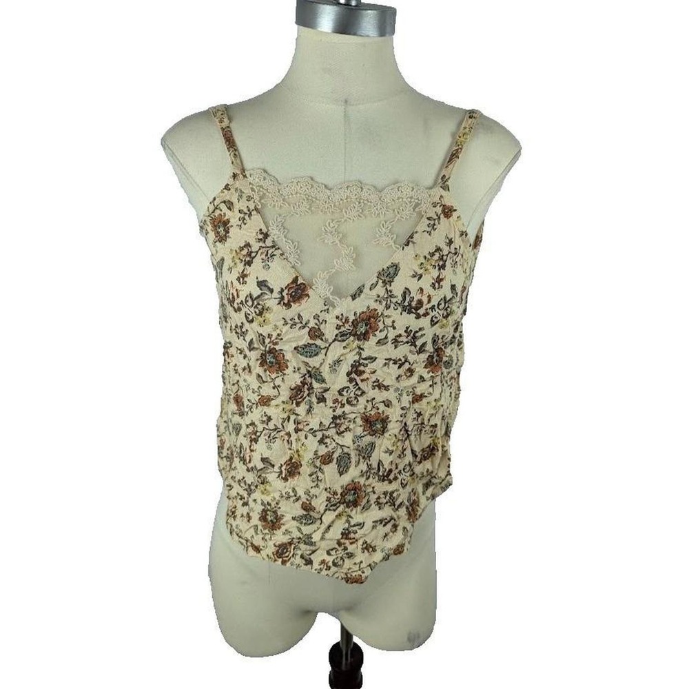 American Rag Juniors' Floral Print Lace-Inset Tank Top Size XS Boho Cropped